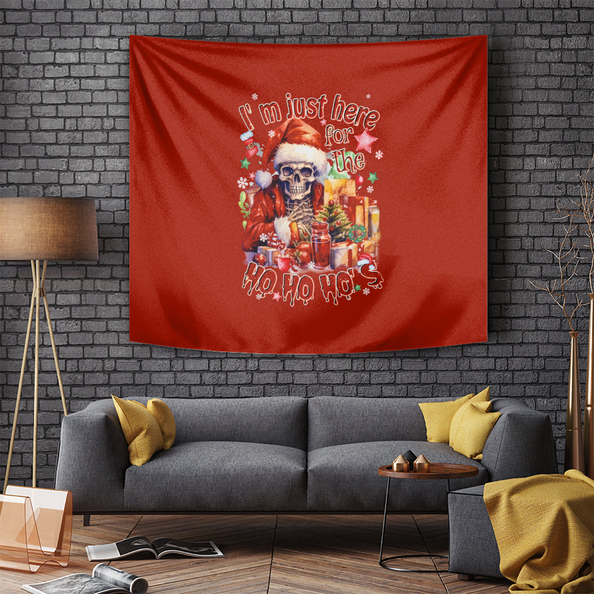 Skeleton Santa Claus Tapestry I'm Just Here For The Ho Ho Ho - Wonder Print Shop