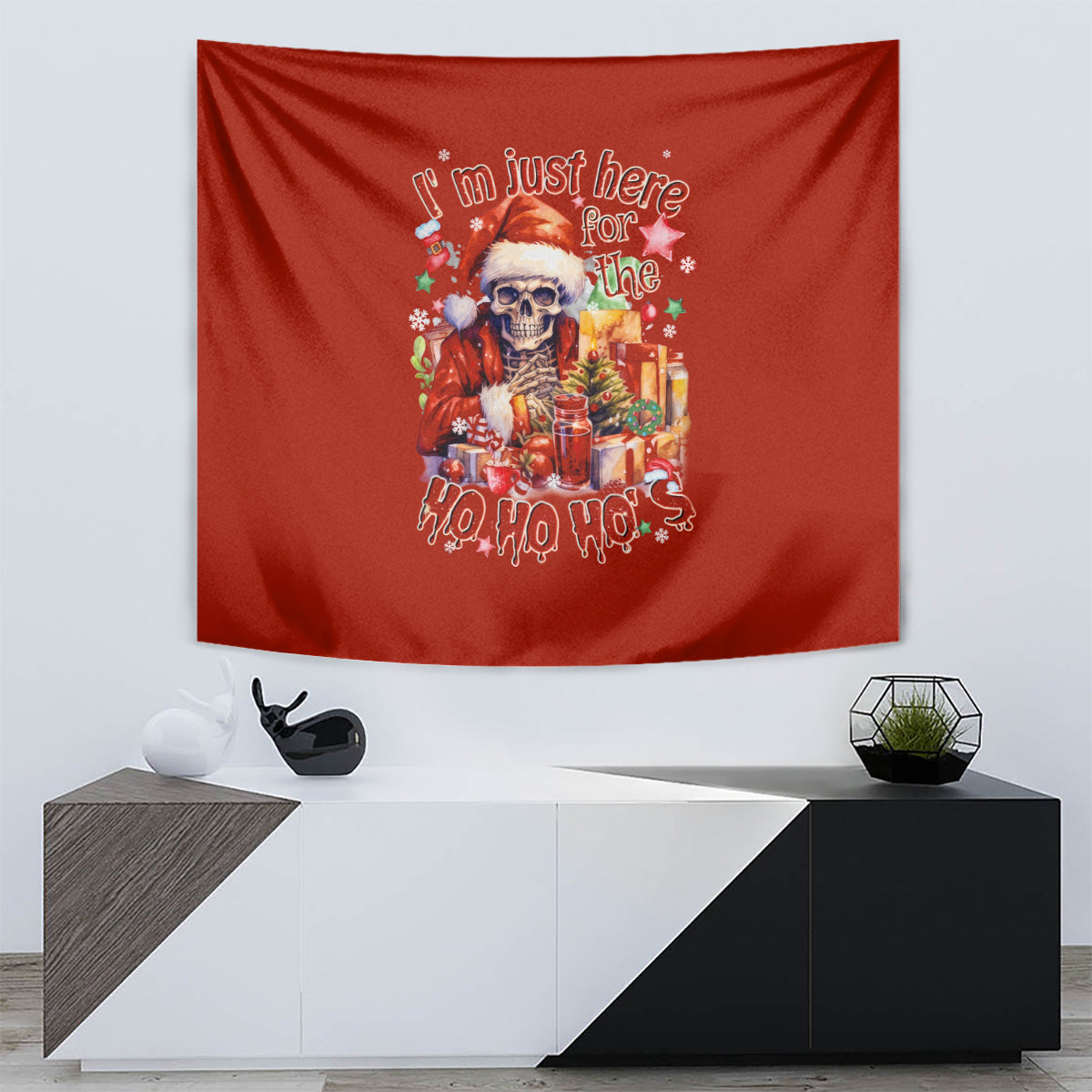 Skeleton Santa Claus Tapestry I'm Just Here For The Ho Ho Ho - Wonder Print Shop