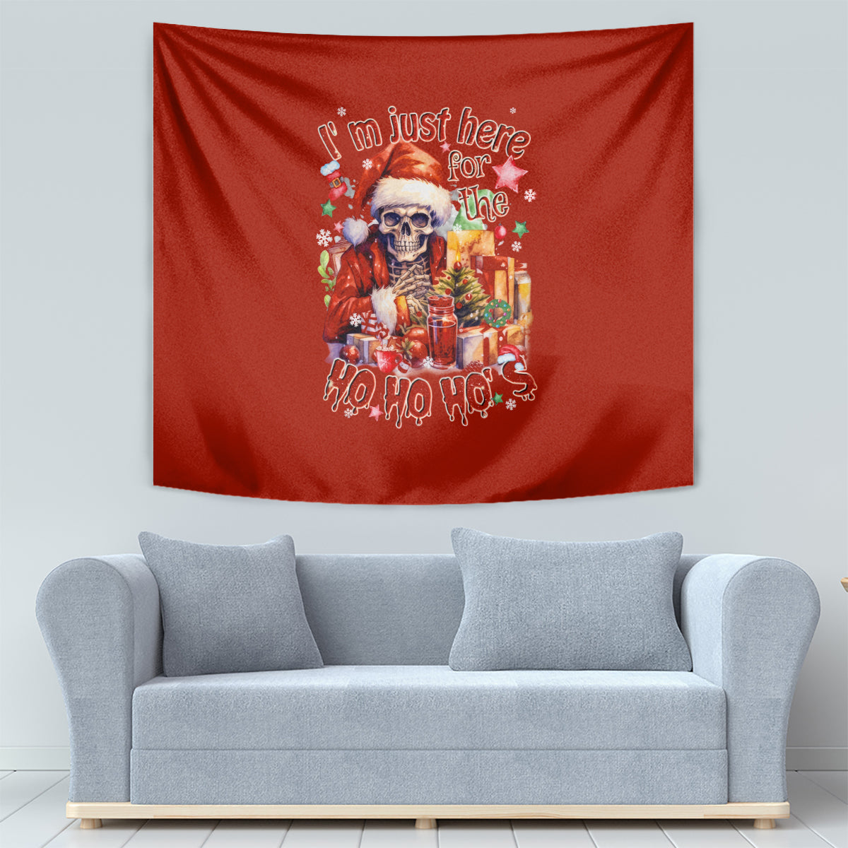 Skeleton Santa Claus Tapestry I'm Just Here For The Ho Ho Ho - Wonder Print Shop