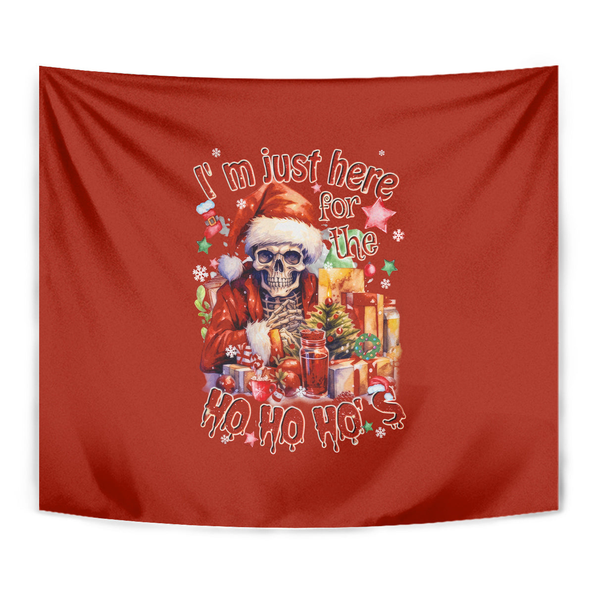 Skeleton Santa Claus Tapestry I'm Just Here For The Ho Ho Ho - Wonder Print Shop