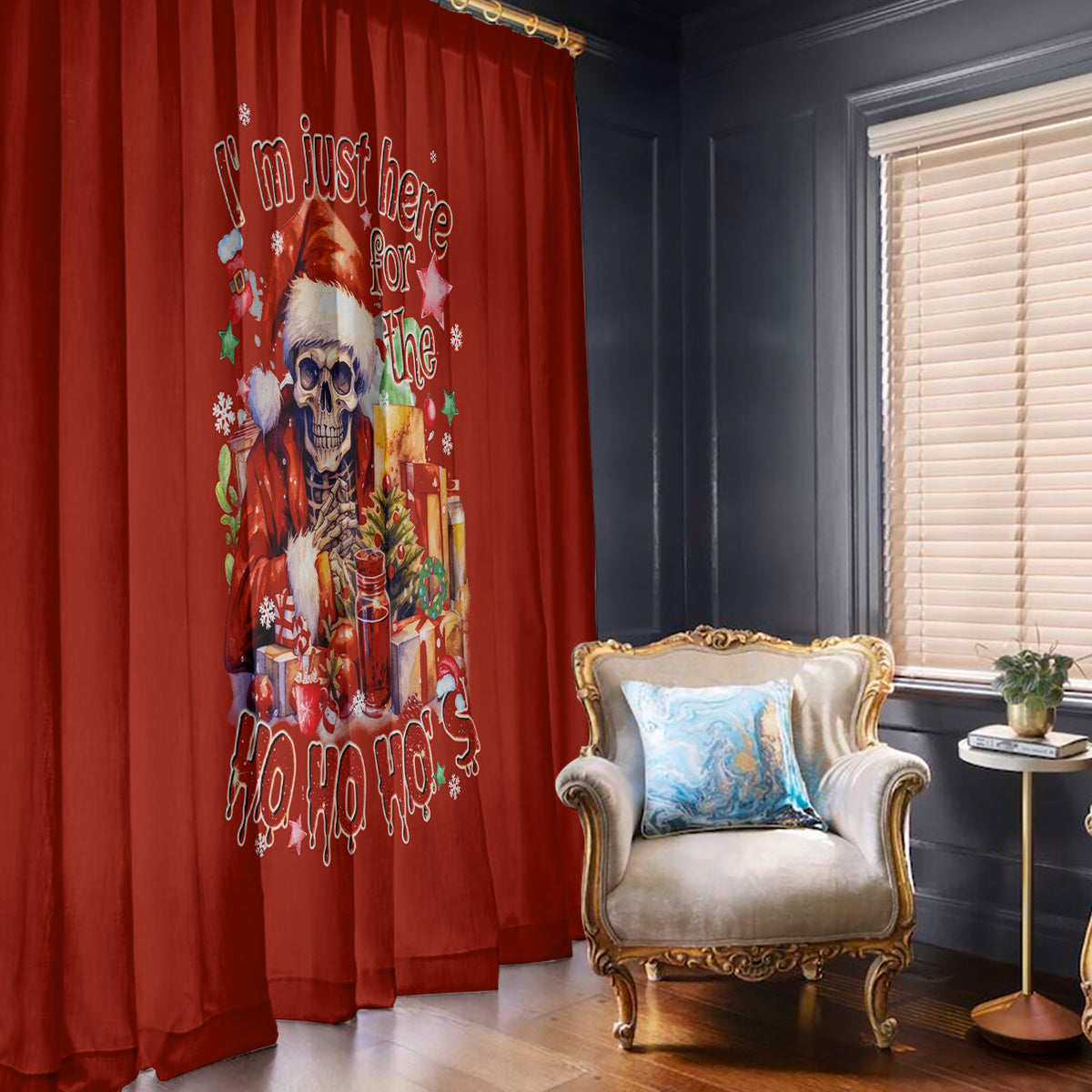 Skeleton Santa Claus Window Curtain I'm Just Here For The Ho Ho Ho - Wonder Print Shop