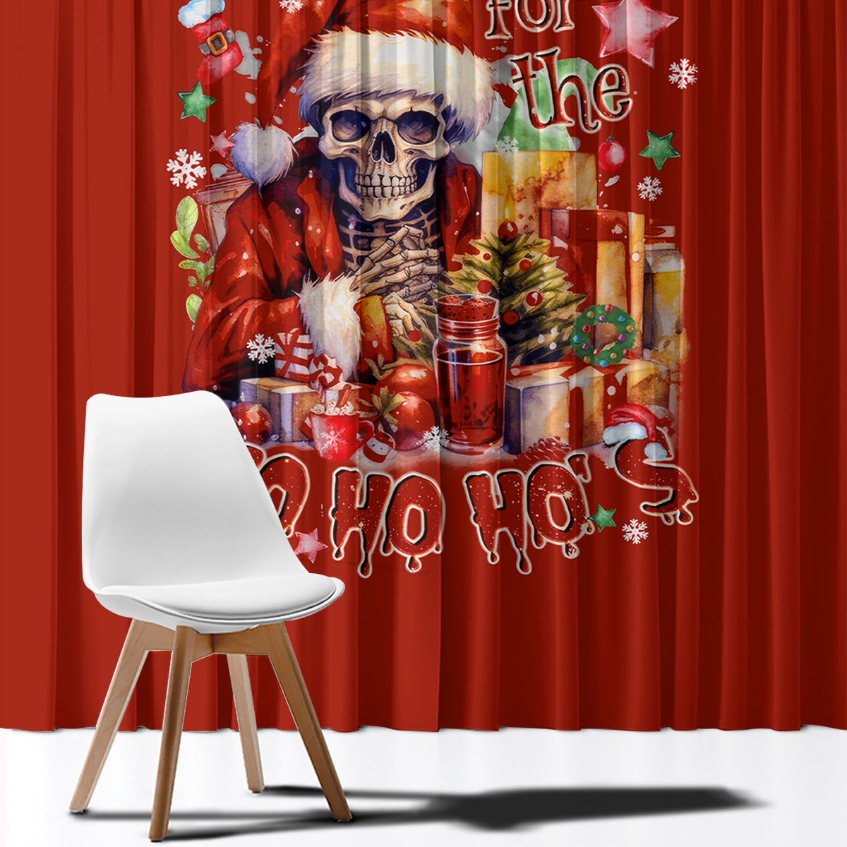 Skeleton Santa Claus Window Curtain I'm Just Here For The Ho Ho Ho - Wonder Print Shop
