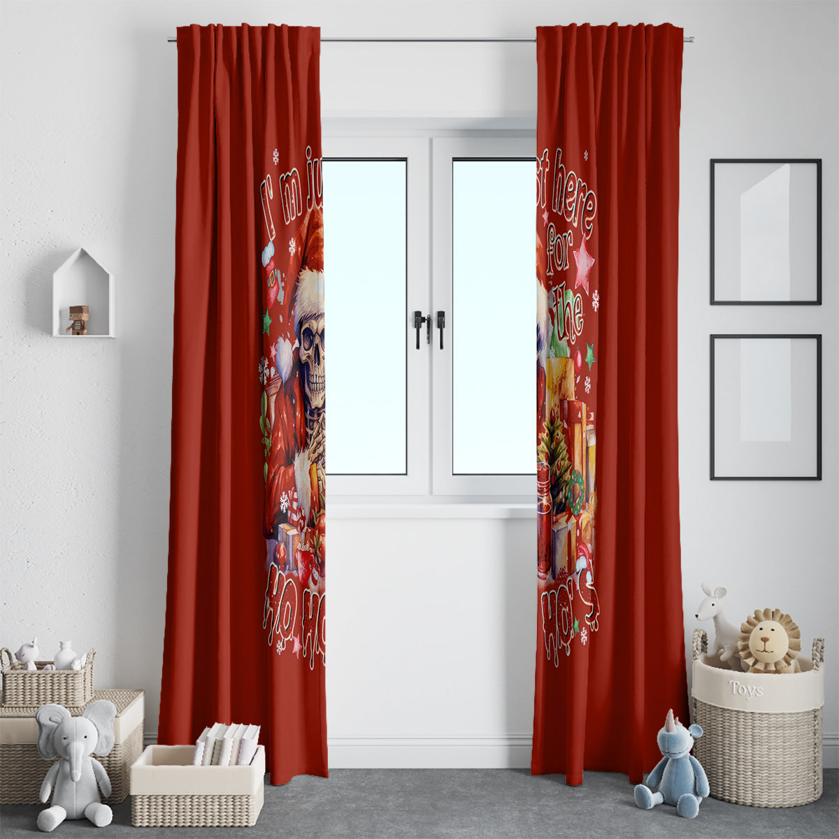 Skeleton Santa Claus Window Curtain I'm Just Here For The Ho Ho Ho - Wonder Print Shop