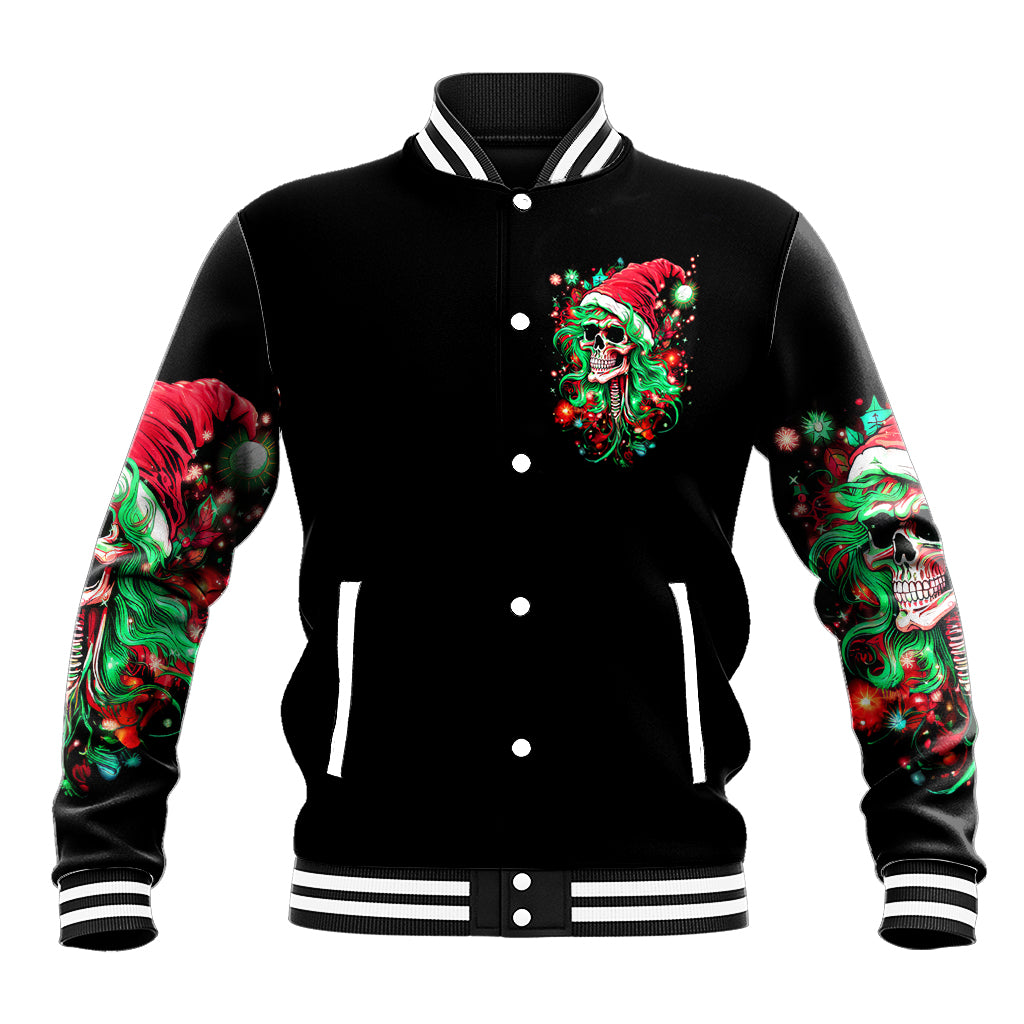 Skull Santa Girl Baseball Jacket Is This Jolly Enough - Wonder Print Shop