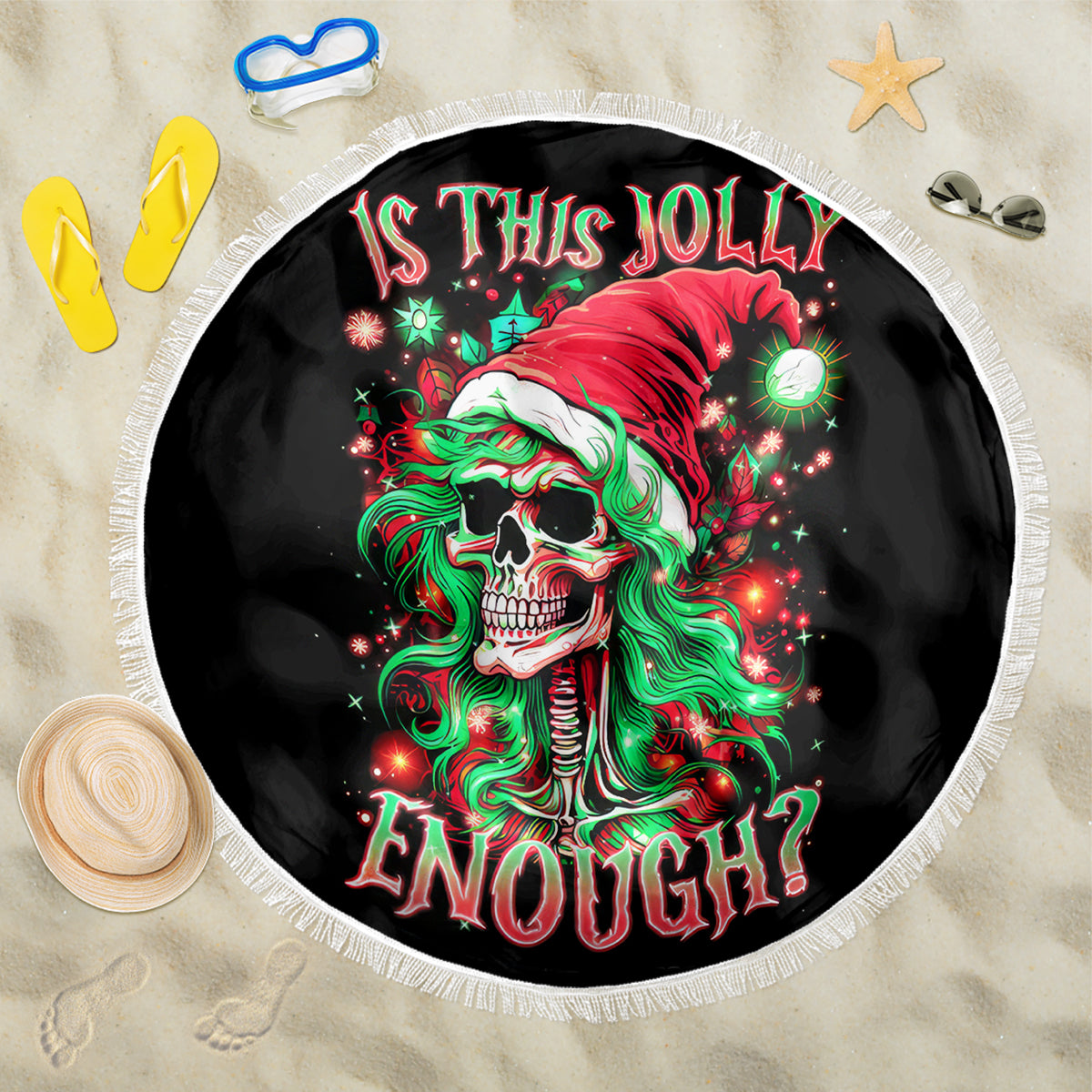 Skull Santa Girl Beach Blanket Is This Jolly Enough - Wonder Print Shop