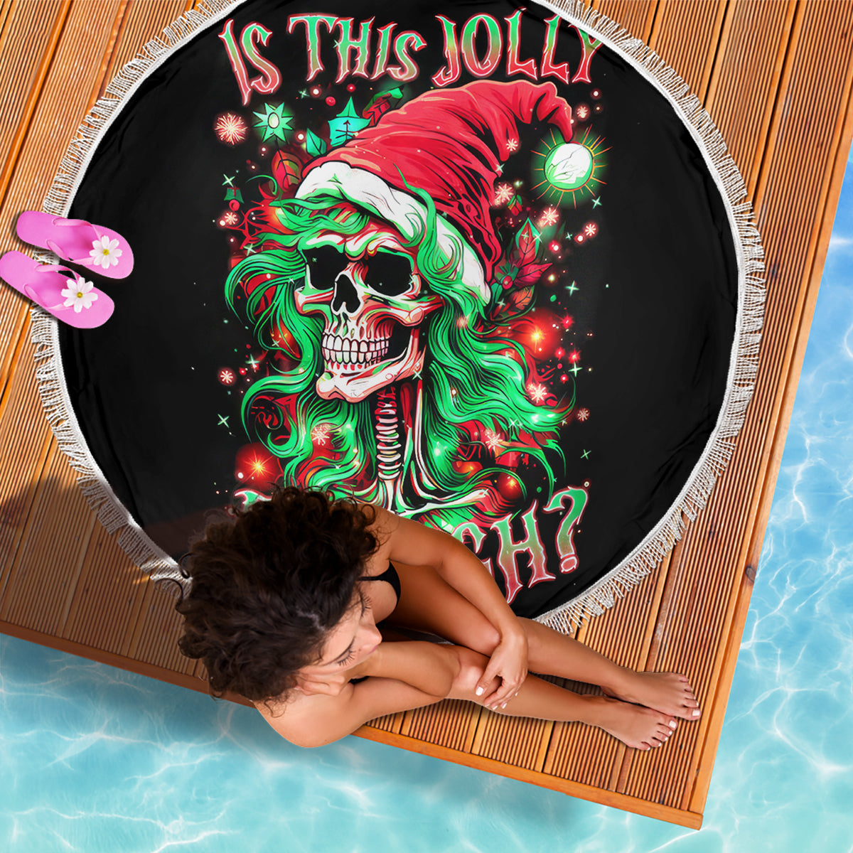 Skull Santa Girl Beach Blanket Is This Jolly Enough - Wonder Print Shop