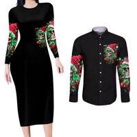 Skull Santa Girl Couples Matching Long Sleeve Bodycon Dress and Long Sleeve Button Shirt Is This Jolly Enough - Wonder Print Shop