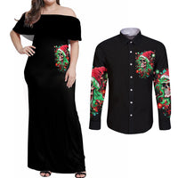 Skull Santa Girl Couples Matching Off Shoulder Maxi Dress and Long Sleeve Button Shirt Is This Jolly Enough - Wonder Print Shop