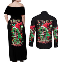 Skull Santa Girl Couples Matching Off Shoulder Maxi Dress and Long Sleeve Button Shirt Is This Jolly Enough - Wonder Print Shop