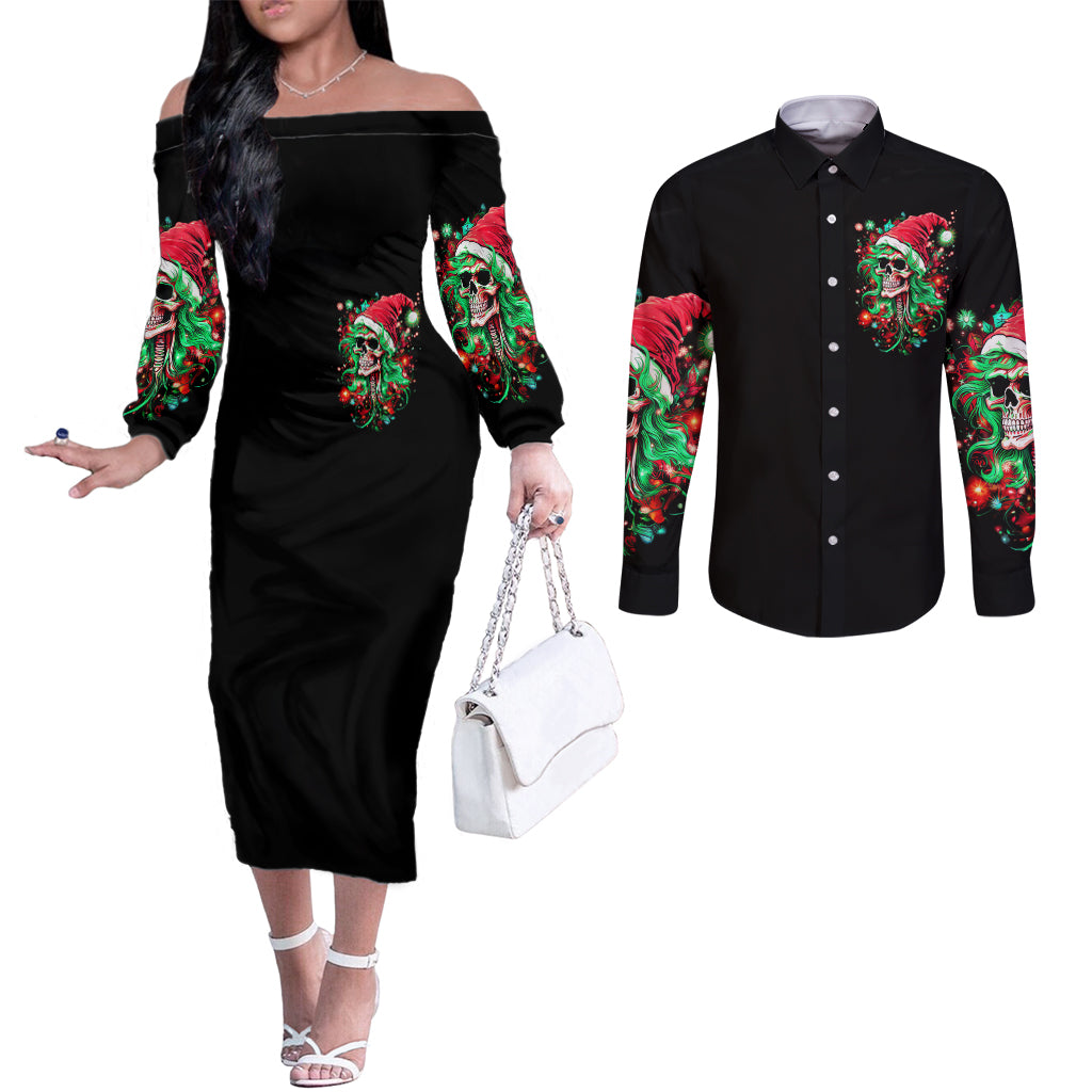 skull-santa-girl-couples-matching-off-the-shoulder-long-sleeve-dress-and-long-sleeve-button-shirt-is-this-jolly-enough