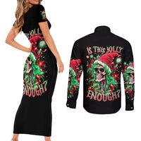Skull Santa Girl Couples Matching Short Sleeve Bodycon Dress and Long Sleeve Button Shirt Is This Jolly Enough - Wonder Print Shop