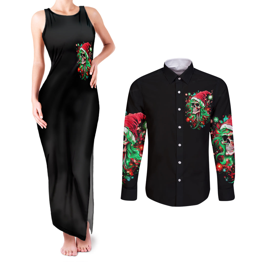 Skull Santa Girl Couples Matching Tank Maxi Dress and Long Sleeve Button Shirt Is This Jolly Enough - Wonder Print Shop