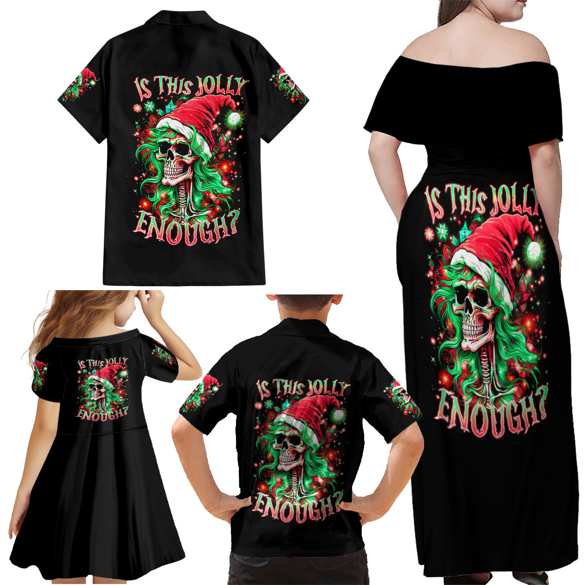 Skull Santa Girl Family Matching Off Shoulder Maxi Dress and Hawaiian Shirt Is This Jolly Enough - Wonder Print Shop