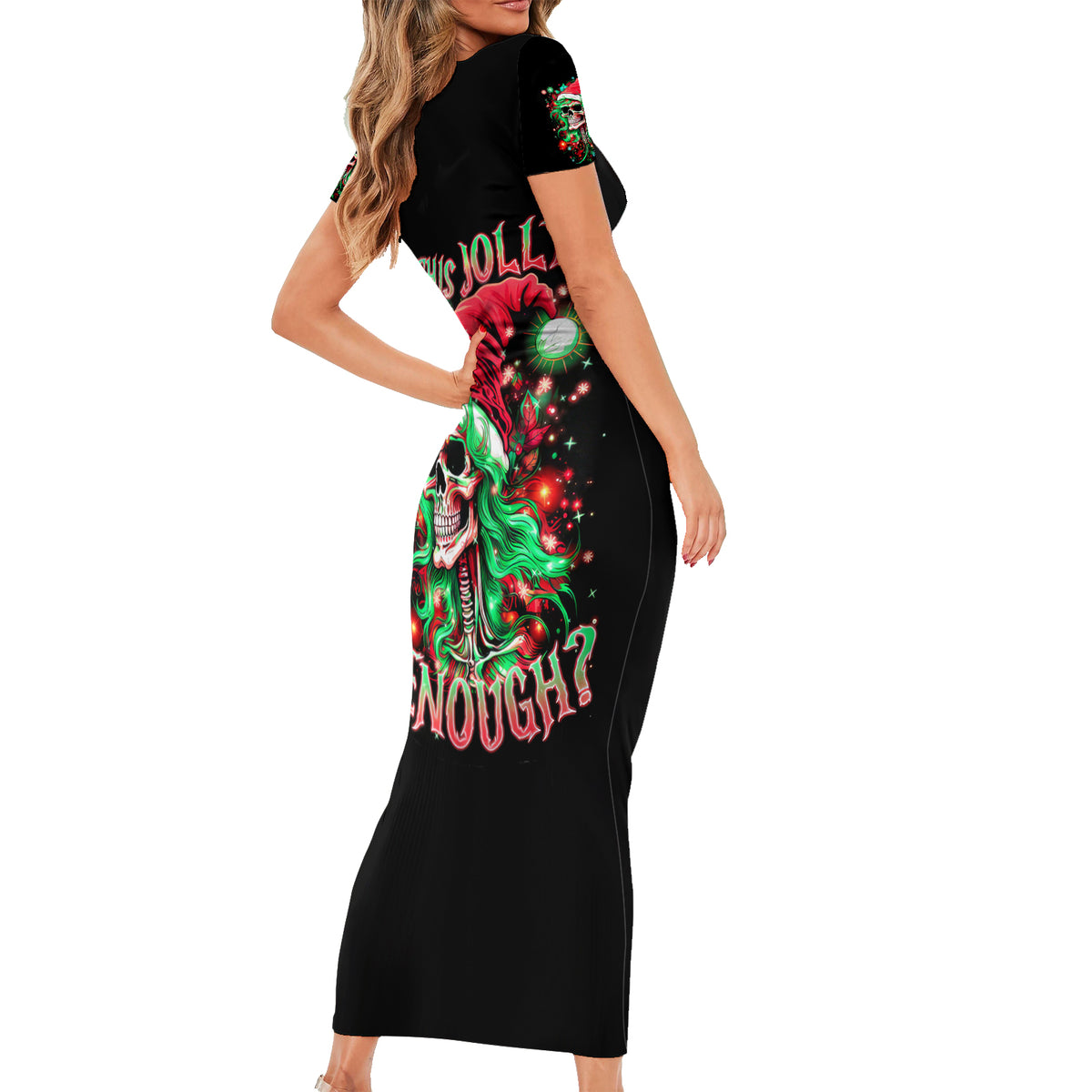 Skull Santa Girl Family Matching Short Sleeve Bodycon Dress and Hawaiian Shirt Is This Jolly Enough - Wonder Print Shop