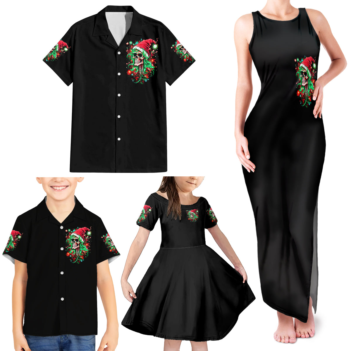 Skull Santa Girl Family Matching Tank Maxi Dress and Hawaiian Shirt Is This Jolly Enough - Wonder Print Shop