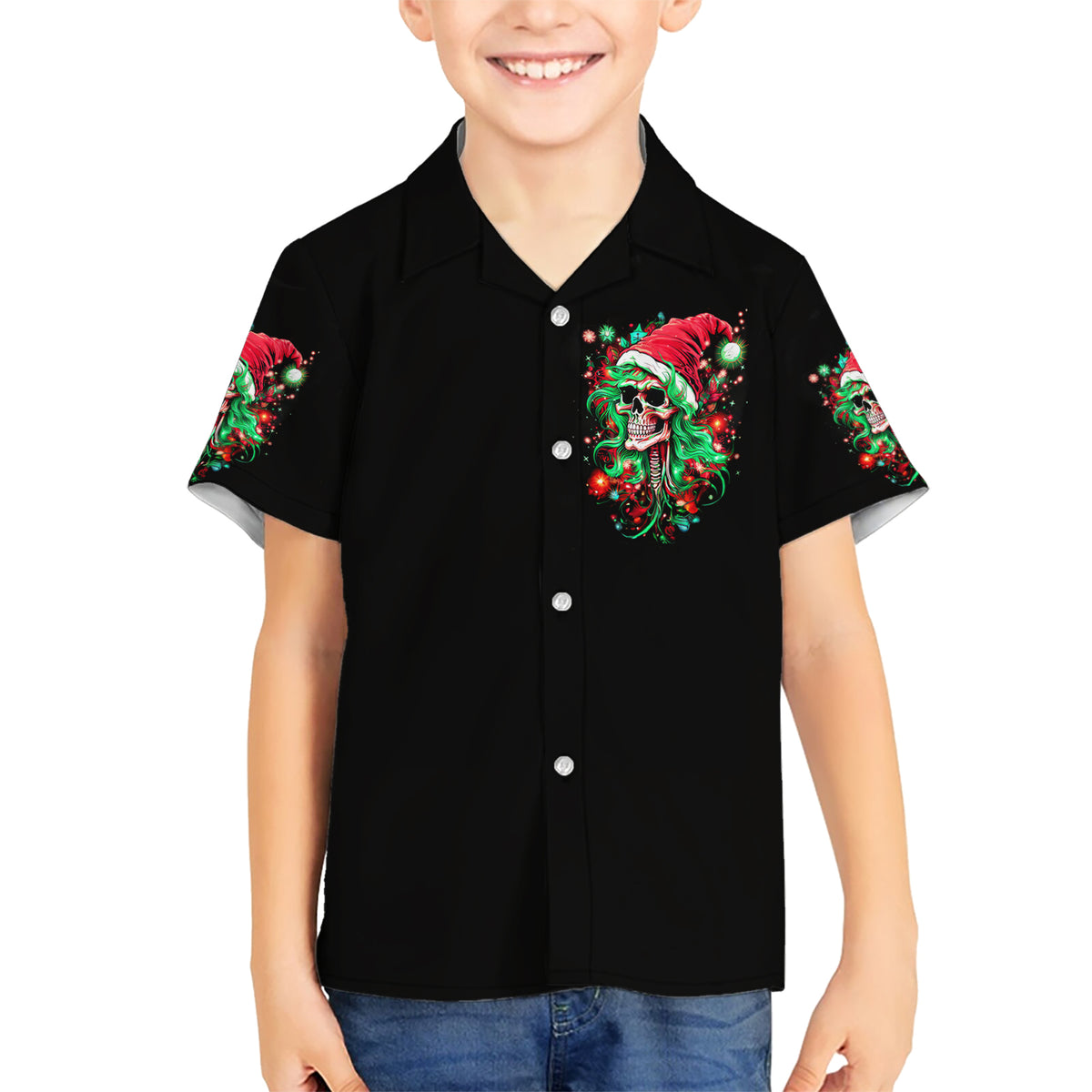 Skull Santa Girl Kid Hawaiian Shirt Is This Jolly Enough - Wonder Print Shop
