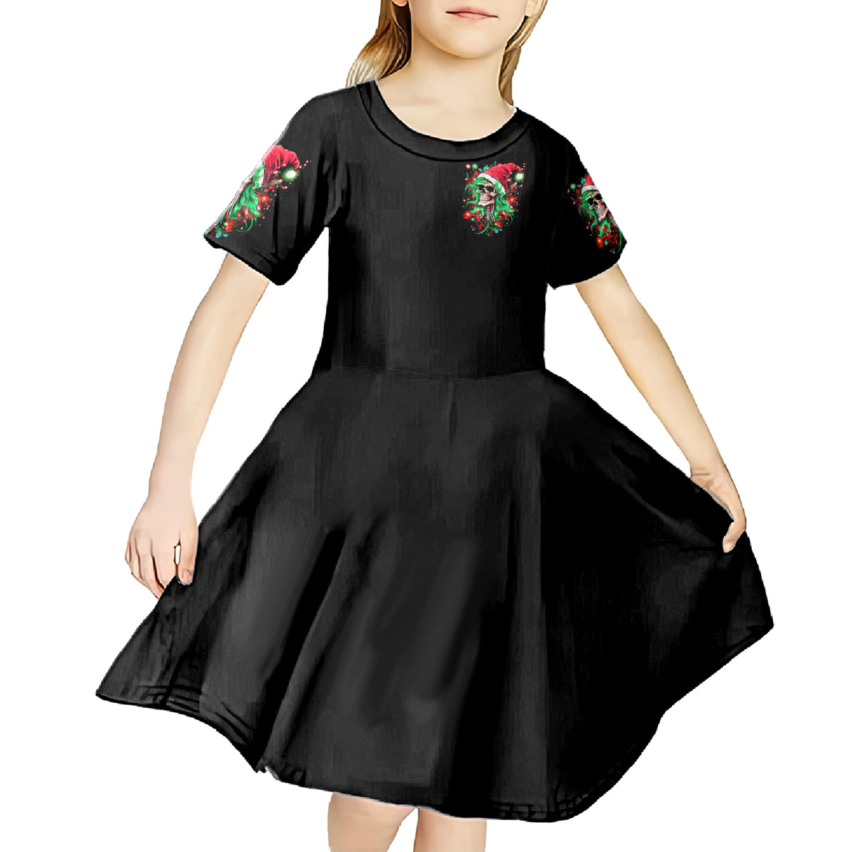 Skull Santa Girl Kid Short Sleeve Dress Is This Jolly Enough - Wonder Print Shop
