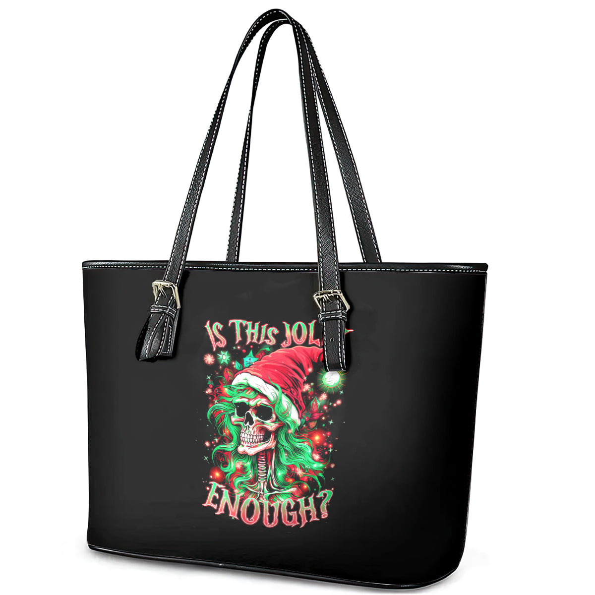 Skull Santa Girl Leather Tote Bag Is This Jolly Enough - Wonder Print Shop