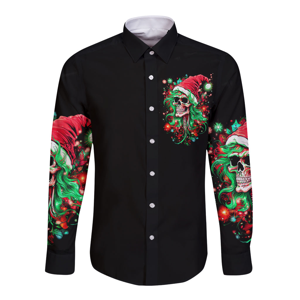 Skull Santa Girl Long Sleeve Button Shirt Is This Jolly Enough - Wonder Print Shop