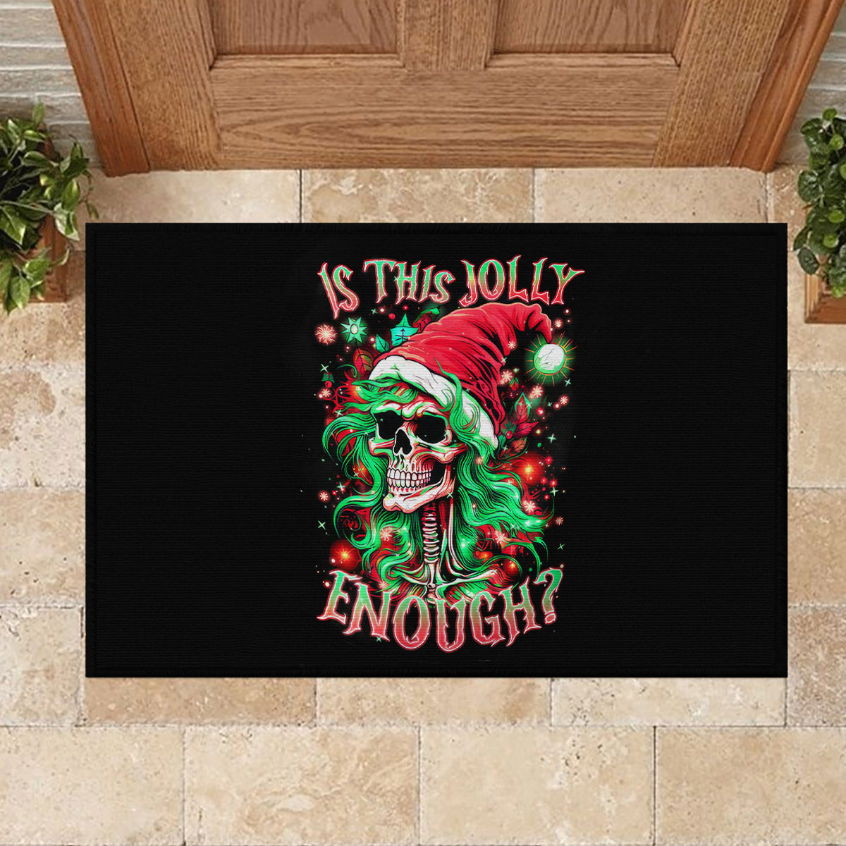 Skull Santa Girl Rubber Doormat Is This Jolly Enough - Wonder Print Shop