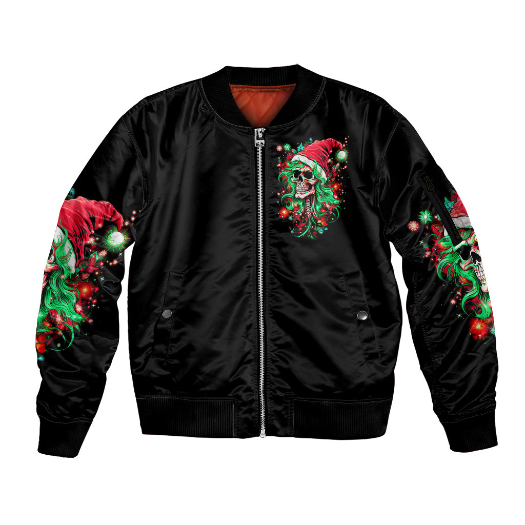 Skull Santa Girl Sleeve Zip Bomber Jacket Is This Jolly Enough - Wonder Print Shop