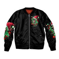 Skull Santa Girl Sleeve Zip Bomber Jacket Is This Jolly Enough - Wonder Print Shop
