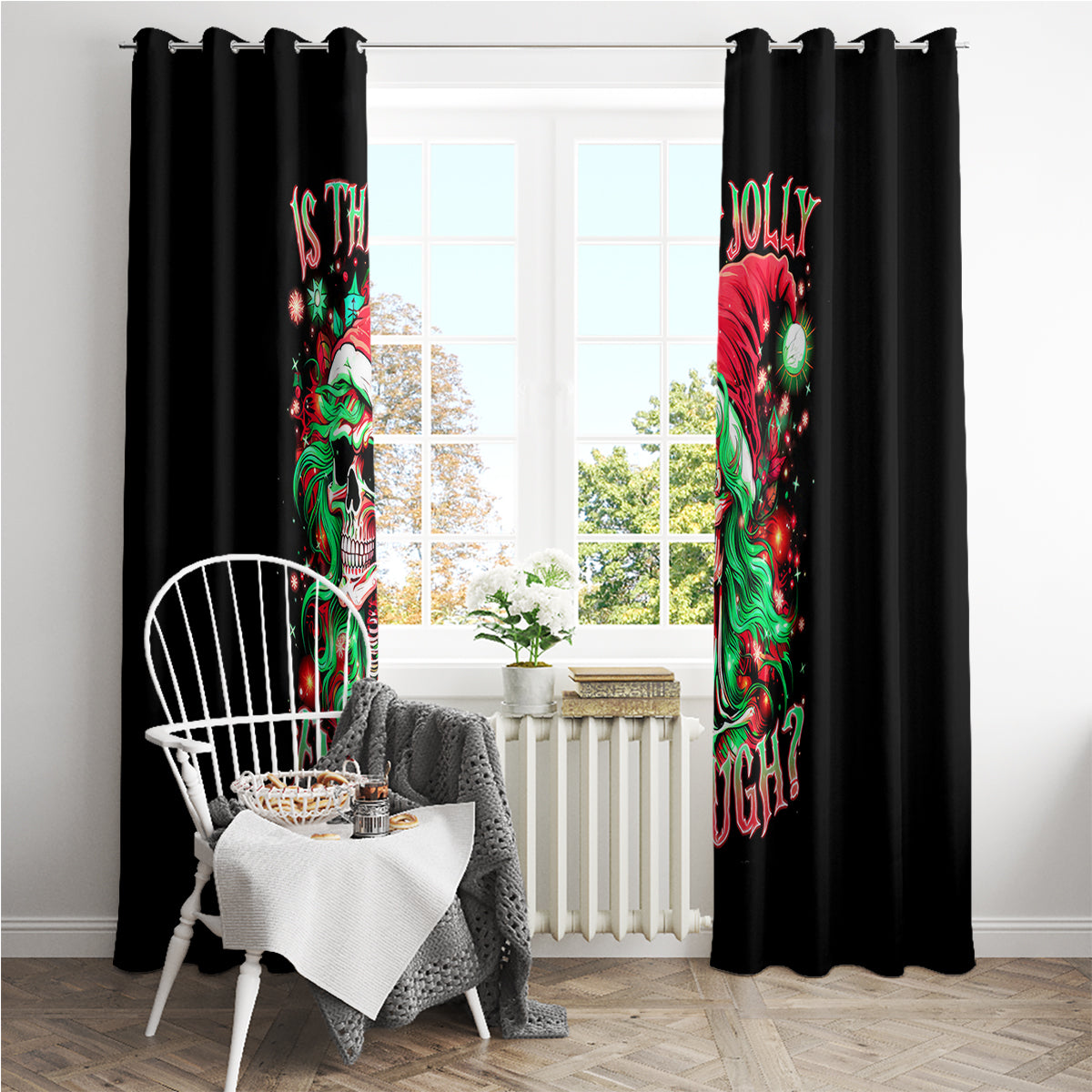 Skull Santa Girl Window Curtain Is This Jolly Enough - Wonder Print Shop