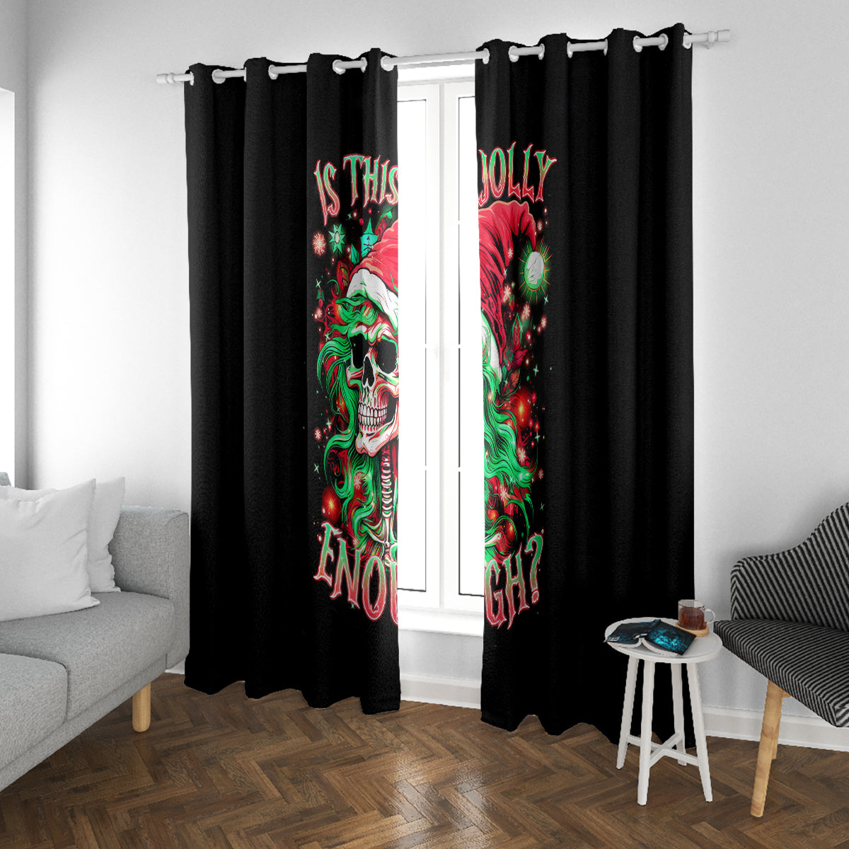 Skull Santa Girl Window Curtain Is This Jolly Enough - Wonder Print Shop