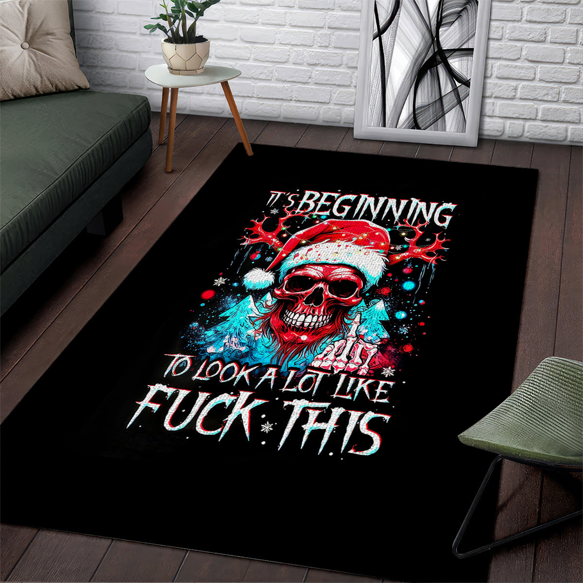 Skull Santa Claus Area Rug It's Beginning To Look A Lot Like Fuck This - Wonder Print Shop