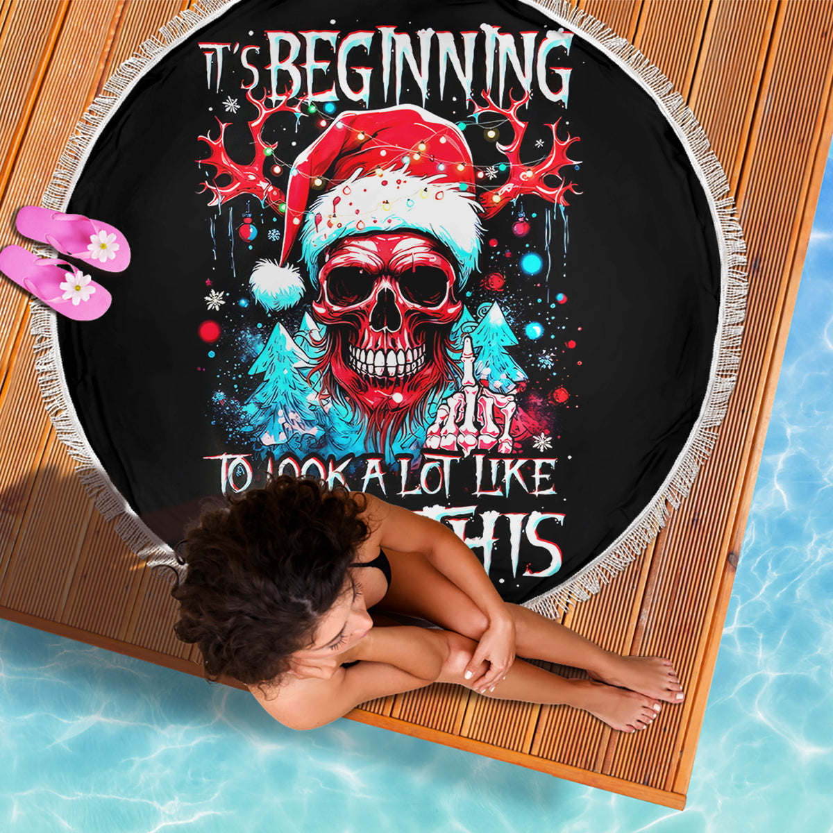 Skull Santa Claus Beach Blanket It's Beginning To Look A Lot Like Fuck This - Wonder Print Shop