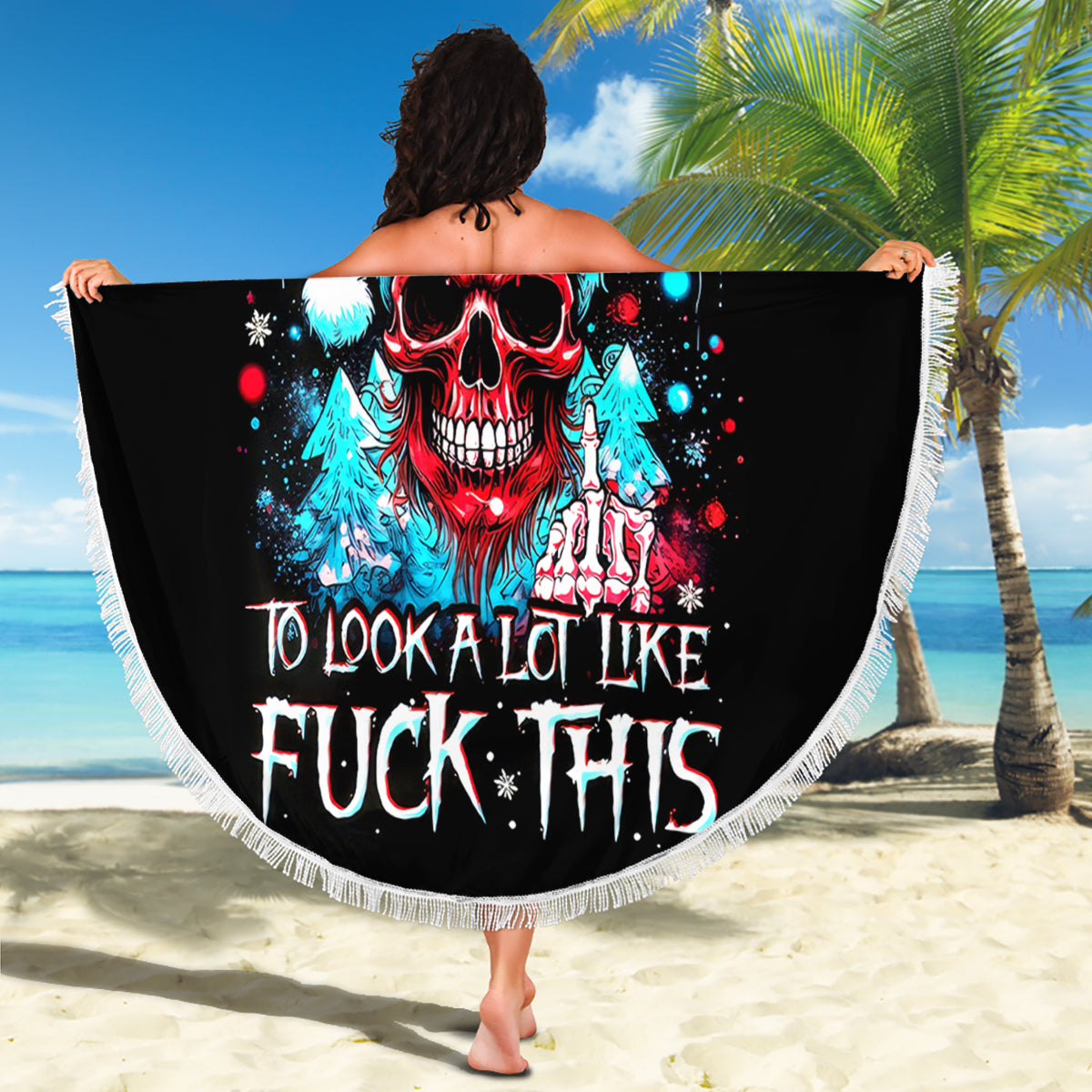 Skull Santa Claus Beach Blanket It's Beginning To Look A Lot Like Fuck This - Wonder Print Shop