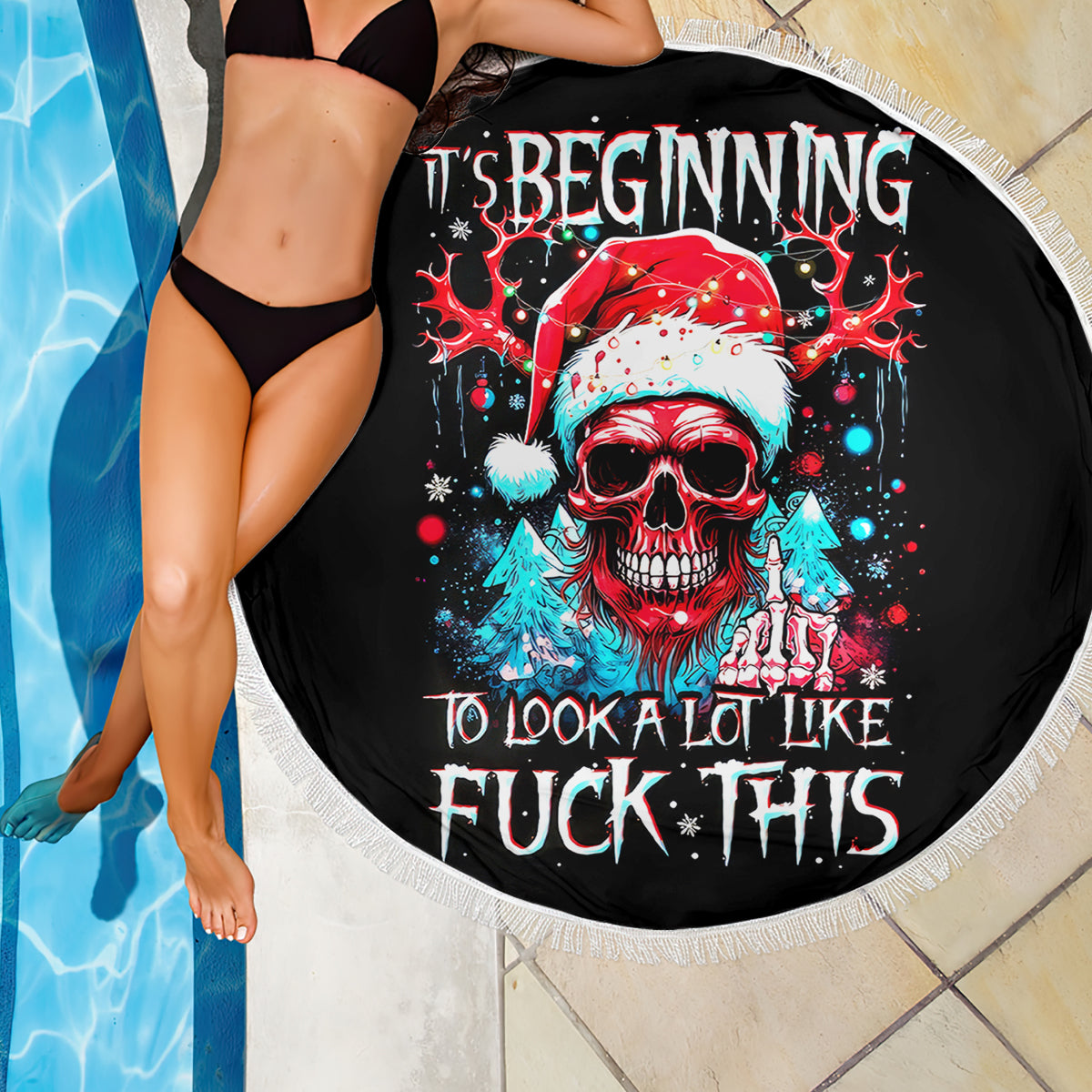 Skull Santa Claus Beach Blanket It's Beginning To Look A Lot Like Fuck This - Wonder Print Shop