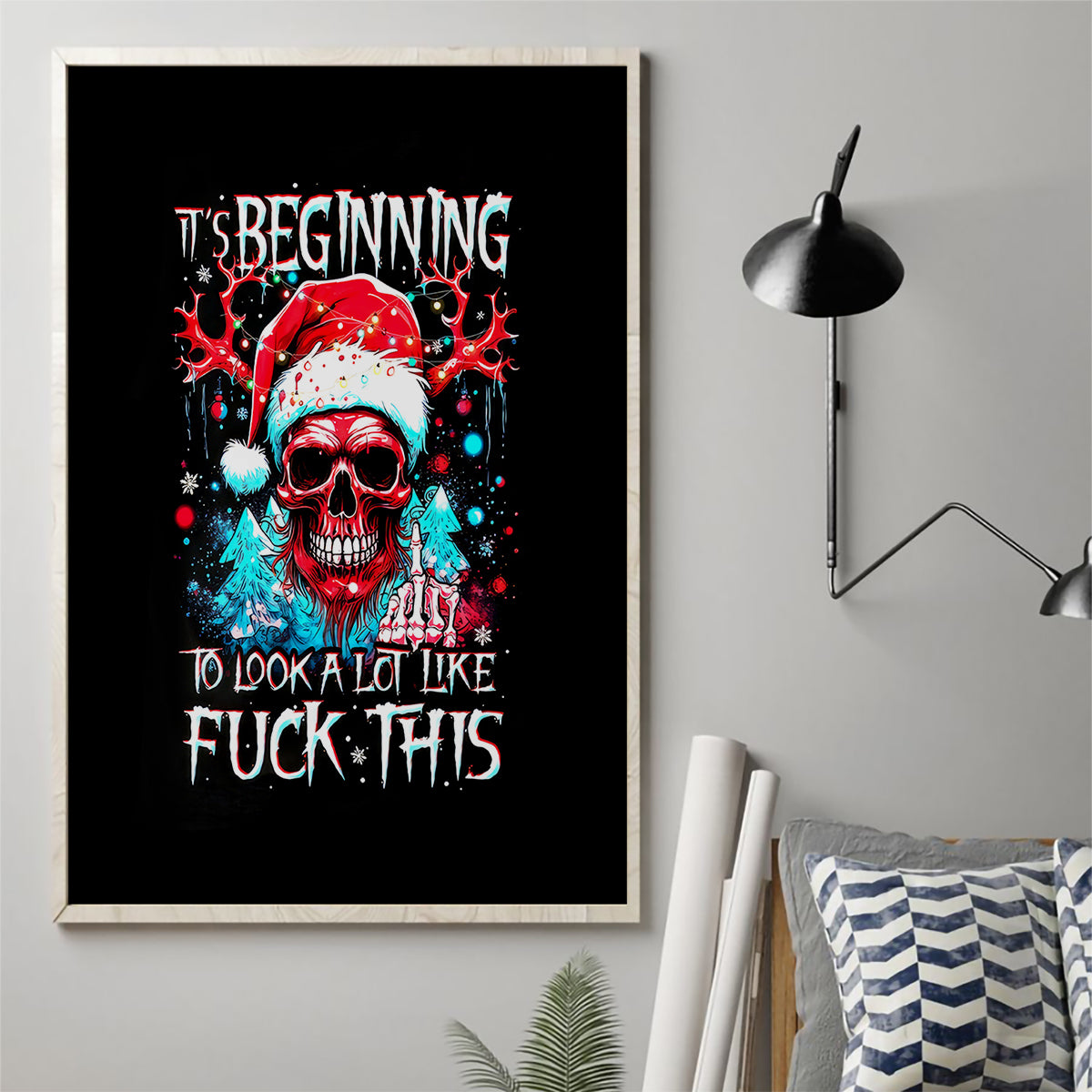 Skull Santa Claus Canvas Wall Art It's Beginning To Look A Lot Like Fuck This - Wonder Print Shop