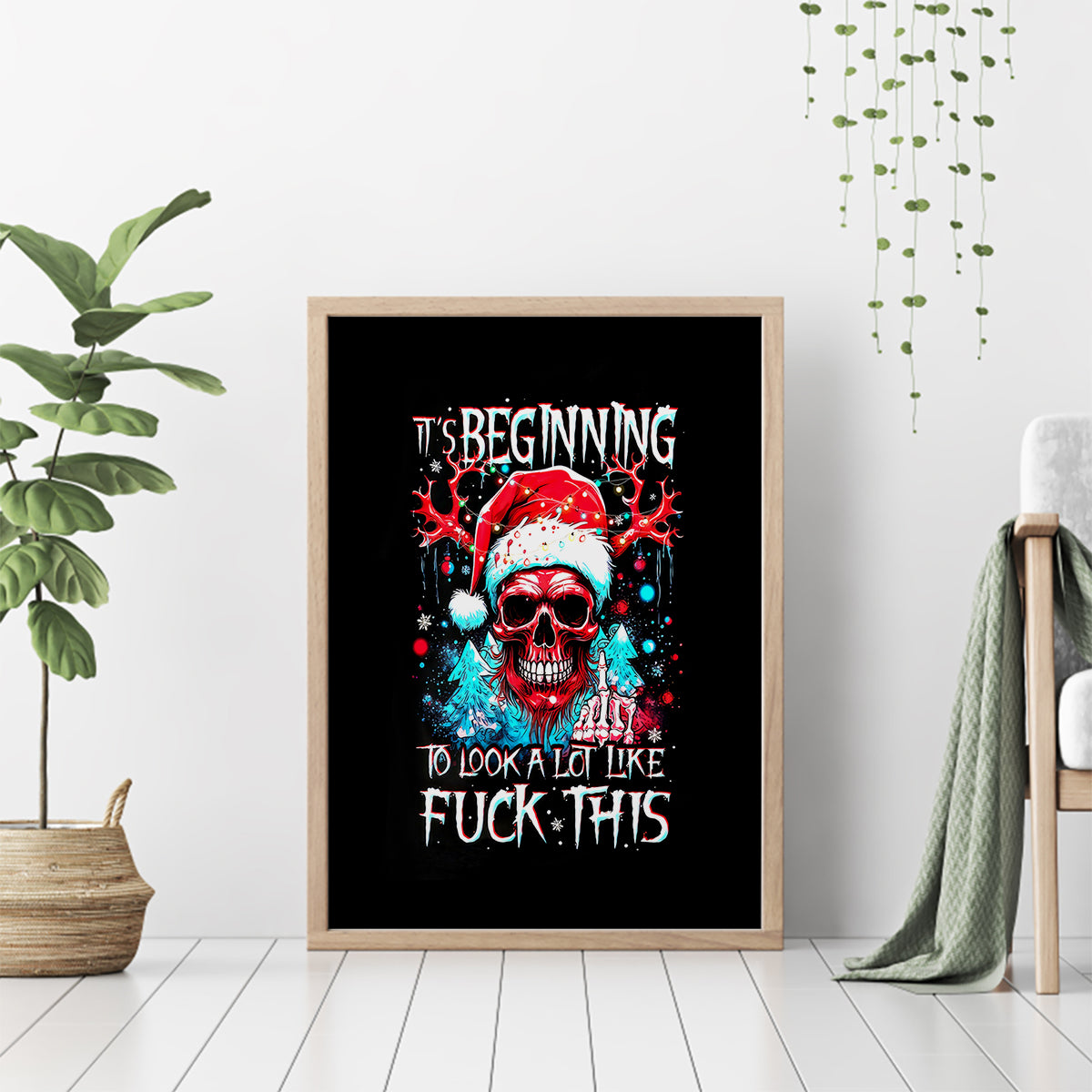 Skull Santa Claus Canvas Wall Art It's Beginning To Look A Lot Like Fuck This - Wonder Print Shop