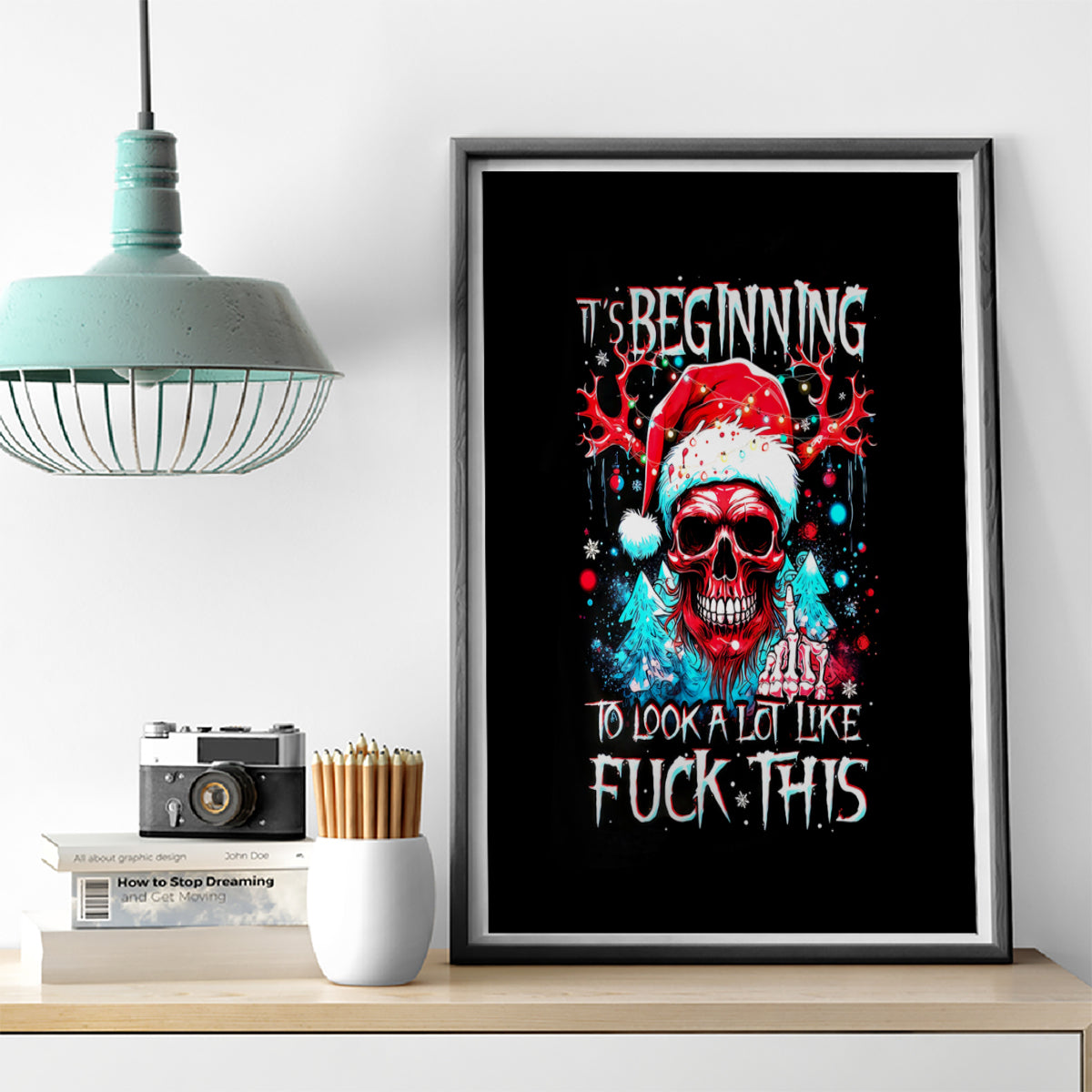 Skull Santa Claus Canvas Wall Art It's Beginning To Look A Lot Like Fuck This - Wonder Print Shop