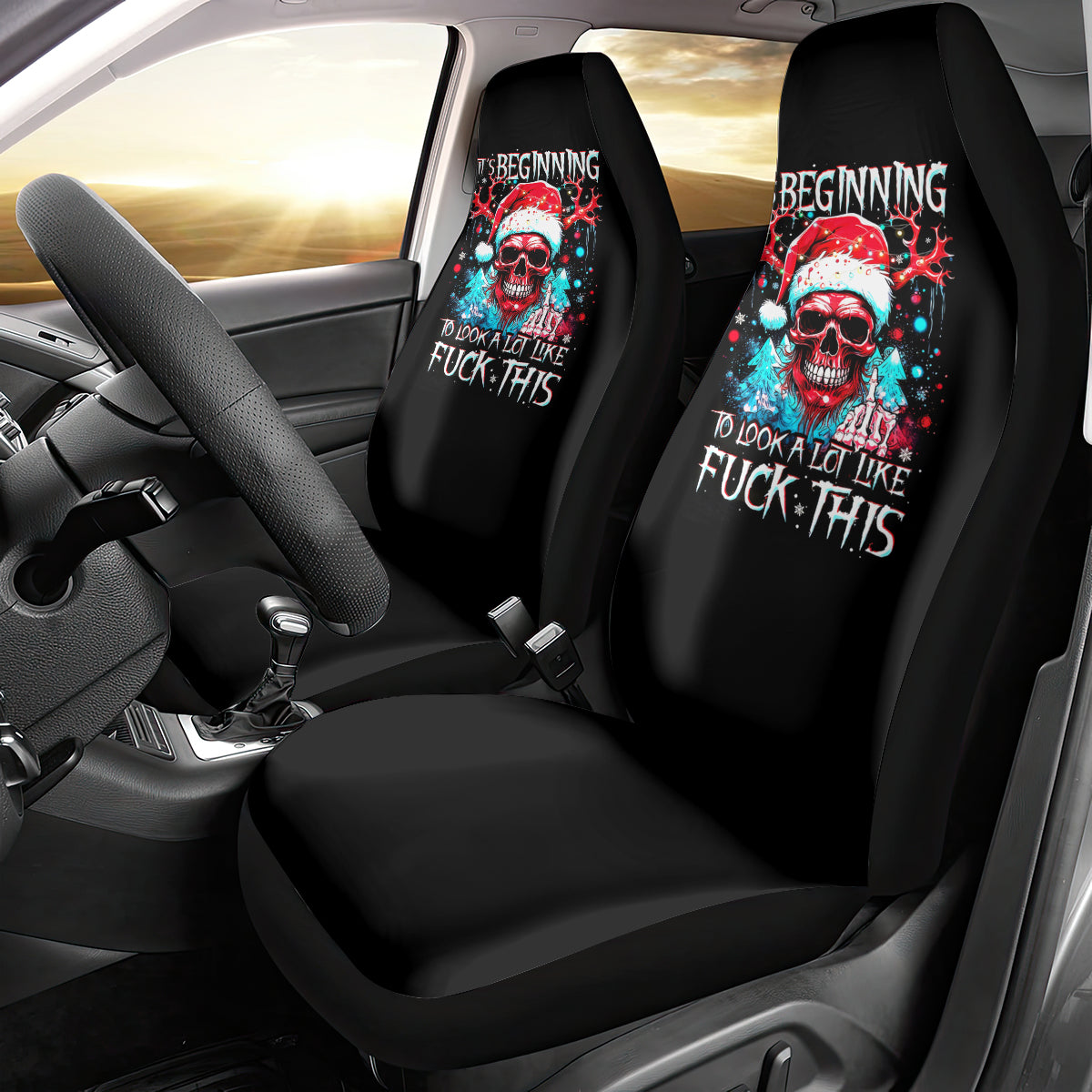 Skull Santa Claus Car Seat Cover It's Beginning To Look A Lot Like Fuck This - Wonder Print Shop