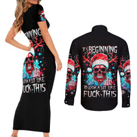 Skull Santa Claus Couples Matching Short Sleeve Bodycon Dress and Long Sleeve Button Shirt It's Beginning To Look A Lot Like Fuck This - Wonder Print Shop