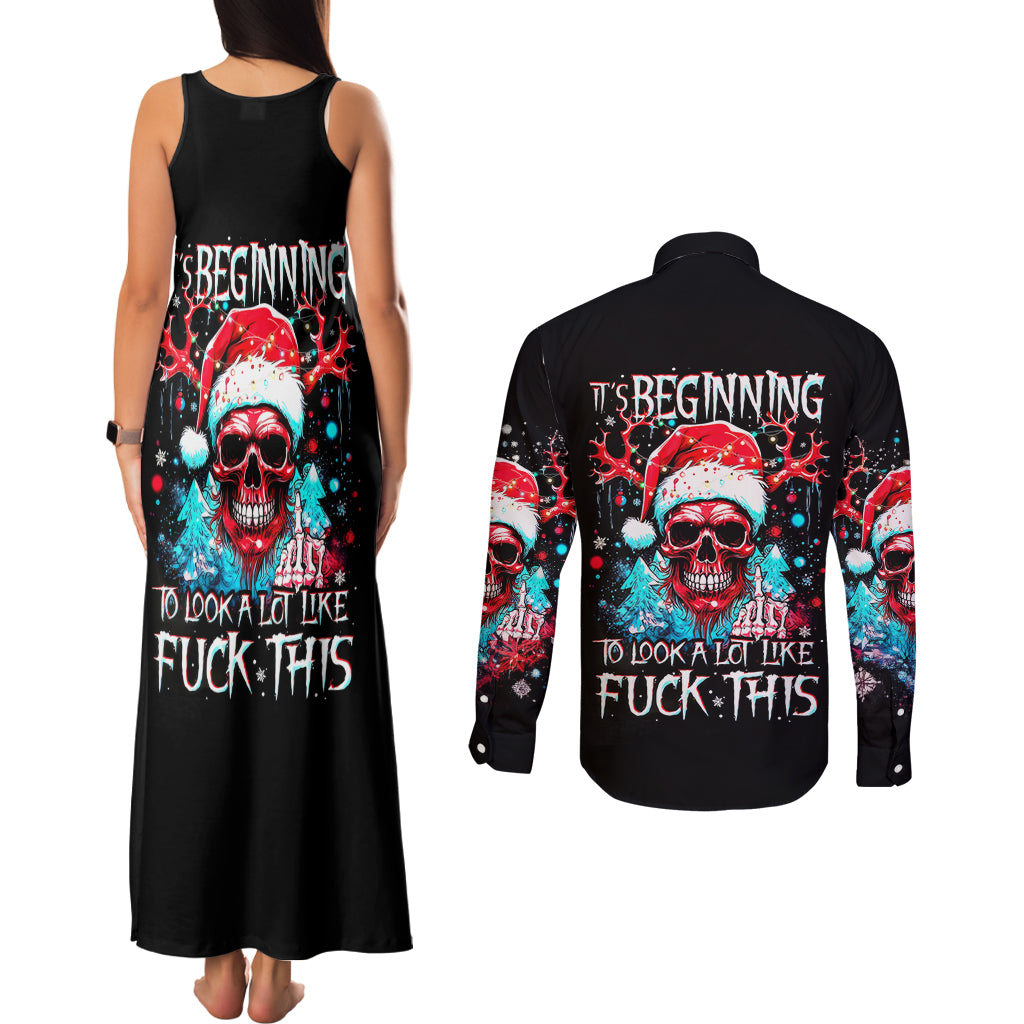 Skull Santa Claus Couples Matching Tank Maxi Dress and Long Sleeve Button Shirt It's Beginning To Look A Lot Like Fuck This - Wonder Print Shop