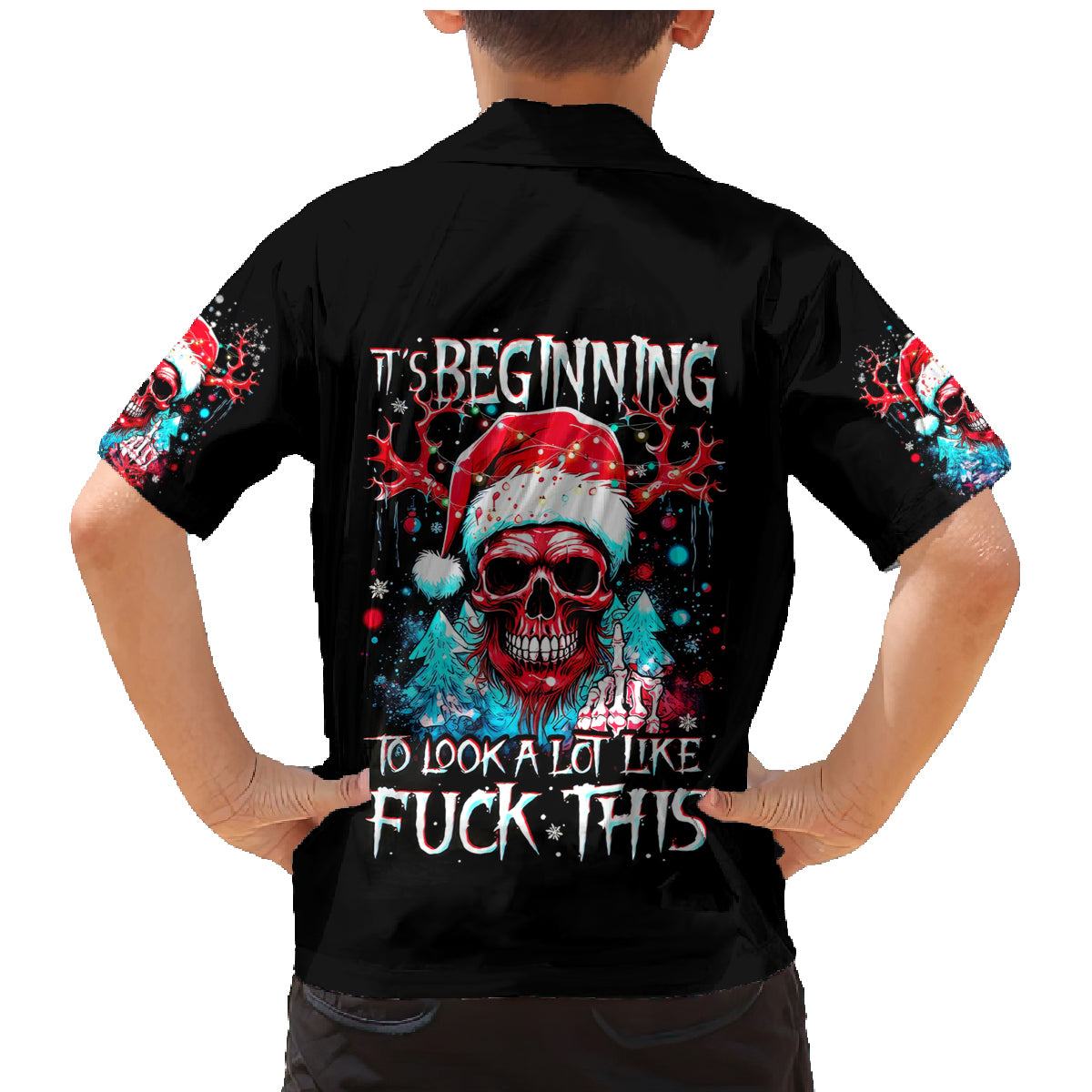 Skull Santa Claus Family Matching Mermaid Dress and Hawaiian Shirt It's Beginning To Look A Lot Like Fuck This - Wonder Print Shop