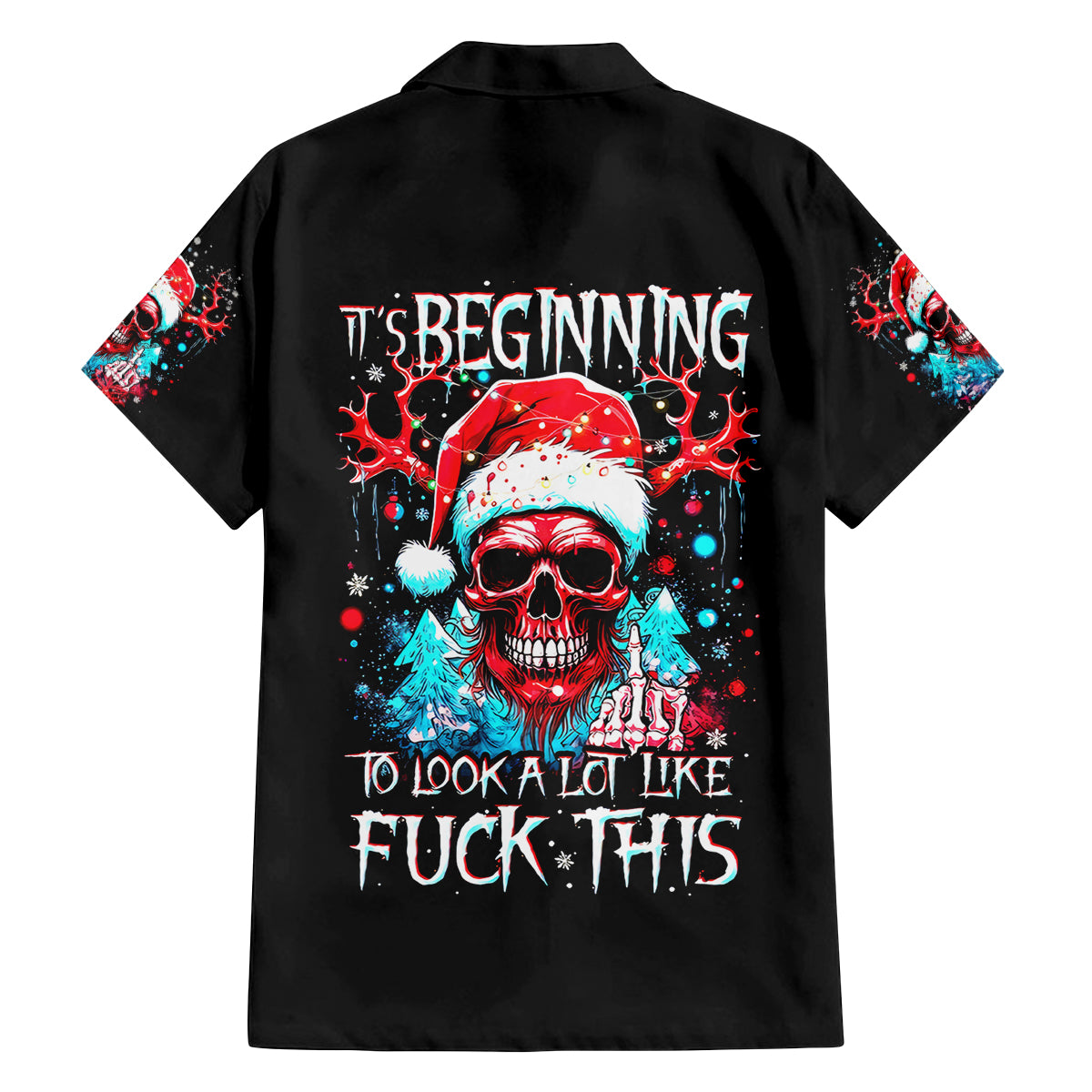Skull Santa Claus Family Matching Off Shoulder Long Sleeve Dress and Hawaiian Shirt It's Beginning To Look A Lot Like Fuck This - Wonder Print Shop