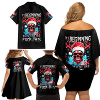 Skull Santa Claus Family Matching Off Shoulder Short Dress and Hawaiian Shirt It's Beginning To Look A Lot Like Fuck This - Wonder Print Shop