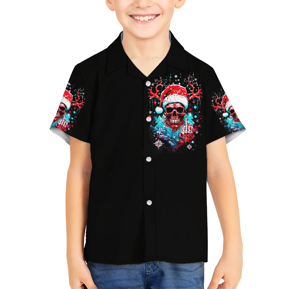 Skull Santa Claus Family Matching Off Shoulder Short Dress and Hawaiian Shirt It's Beginning To Look A Lot Like Fuck This - Wonder Print Shop