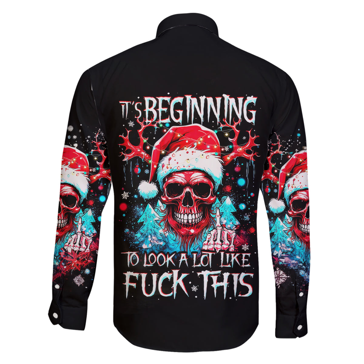 Skull Santa Claus Family Matching Short Sleeve Bodycon Dress and Hawaiian Shirt It's Beginning To Look A Lot Like Fuck This - Wonder Print Shop