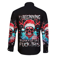 Skull Santa Claus Family Matching Short Sleeve Bodycon Dress and Hawaiian Shirt It's Beginning To Look A Lot Like Fuck This - Wonder Print Shop