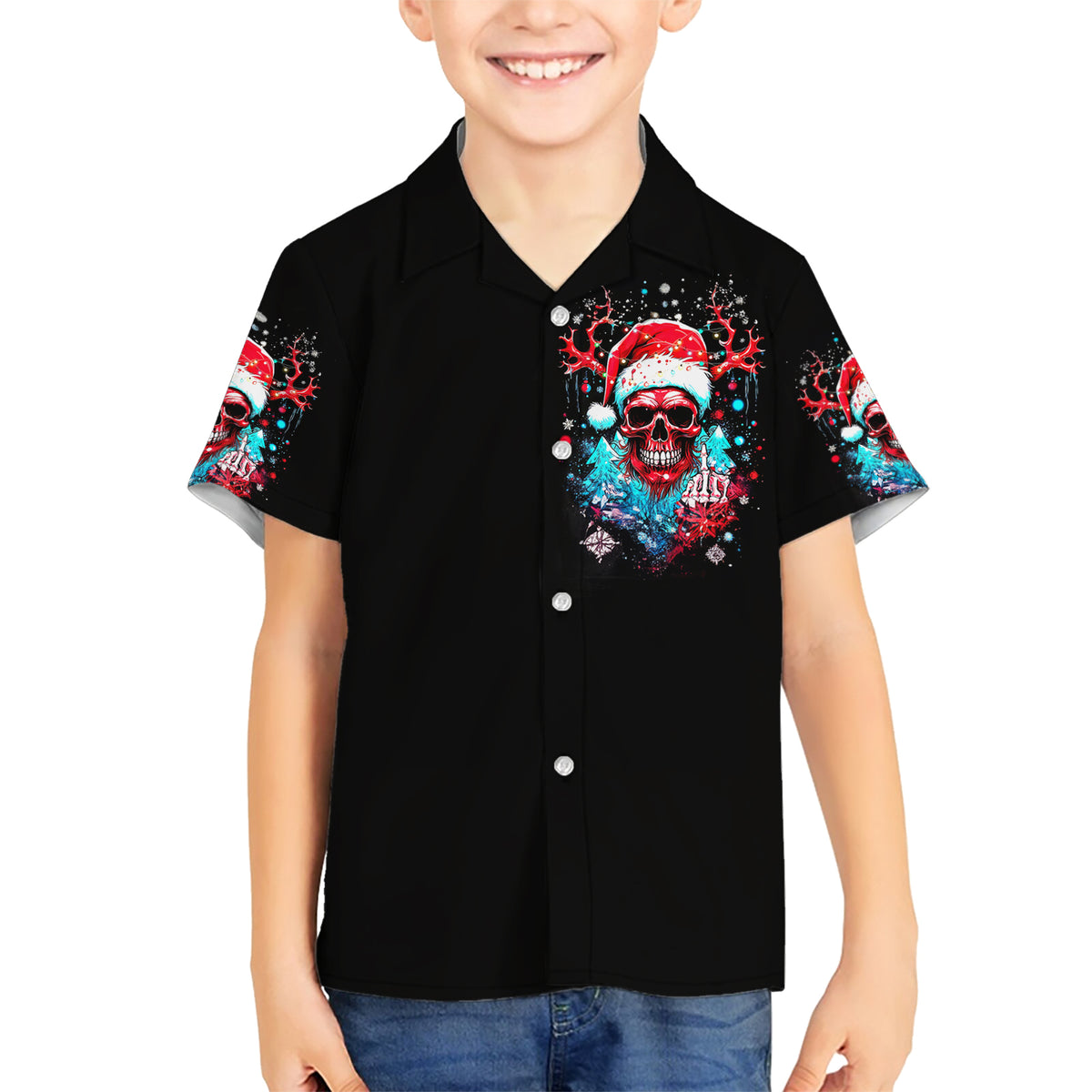 Skull Santa Claus Family Matching Short Sleeve Bodycon Dress and Hawaiian Shirt It's Beginning To Look A Lot Like Fuck This - Wonder Print Shop