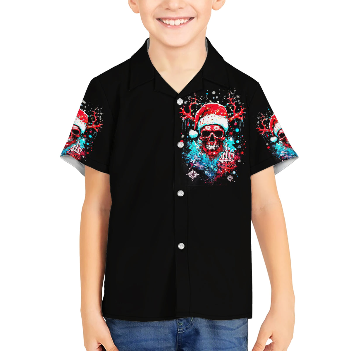 Skull Santa Claus Kid Hawaiian Shirt It's Beginning To Look A Lot Like Fuck This - Wonder Print Shop