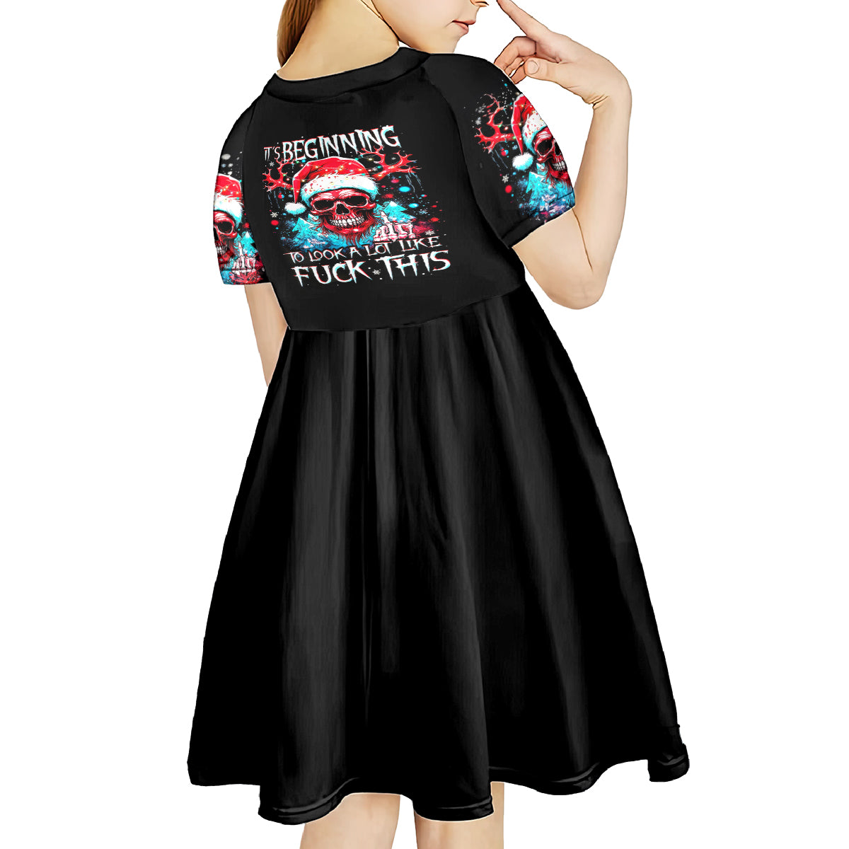 Skull Santa Claus Kid Short Sleeve Dress It's Beginning To Look A Lot Like Fuck This - Wonder Print Shop