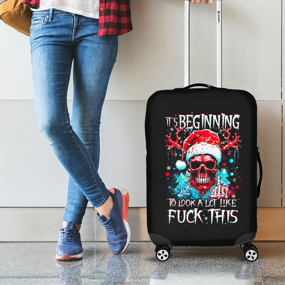 Skull Santa Claus Luggage Cover It's Beginning To Look A Lot Like Fuck This - Wonder Print Shop