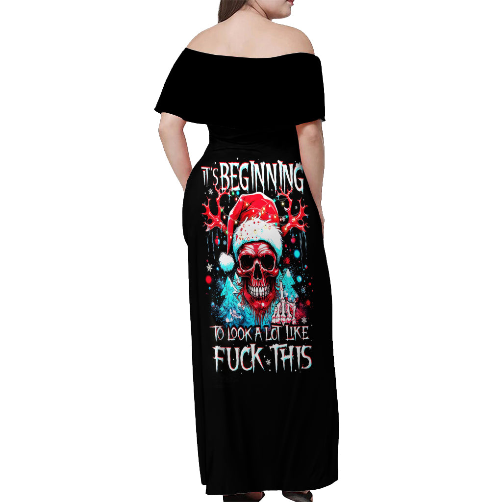 Skull Santa Claus Off Shoulder Maxi Dress It's Beginning To Look A Lot Like Fuck This - Wonder Print Shop