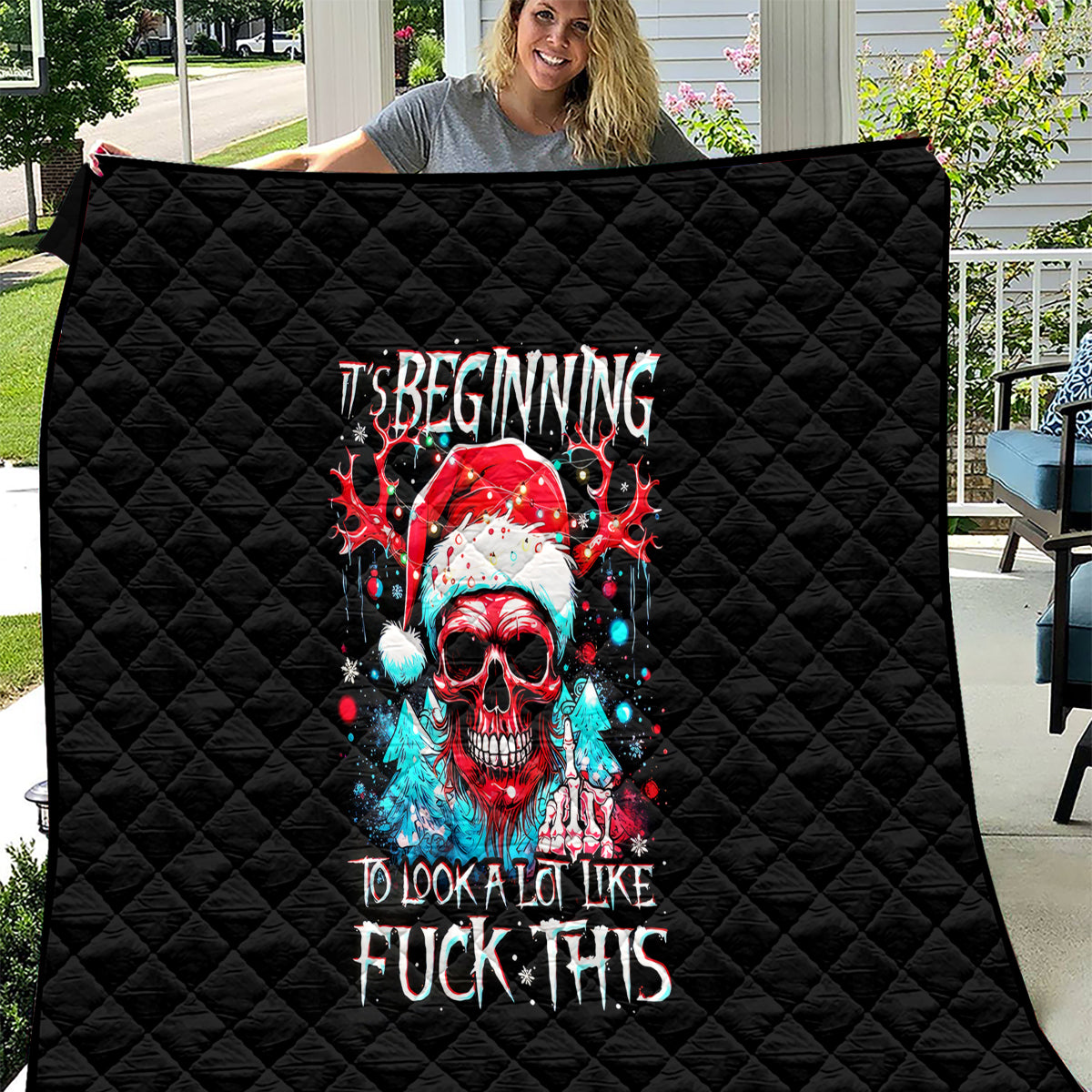 Skull Santa Claus Quilt It's Beginning To Look A Lot Like Fuck This - Wonder Print Shop